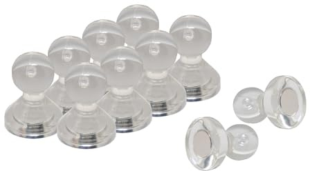 Large Transparent Acrylic Push Pin Office Magnet for Fridge, Whiteboard, Noticeboard, Filing Cabinet - 21mm dia x 26mm tall - Pack of 10