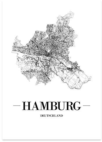 JUNIWORDS Stadtposter - Wähle Deine Stadt - Hamburg - 40 x 60 cm Poster - Schrift A - Weiß