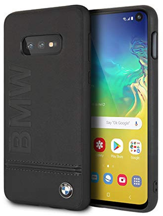 BMW BMHCS10LLLSB Signature Logo Imprint Case Echtleder Hülle für Samsung Galaxy S10e Schwarz