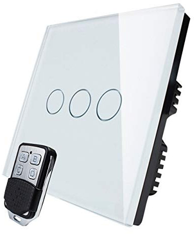 KONOQ Glass Panel Smart Touch Light Switch - Remote ON/Off (3 Gang / 2 Way, White)