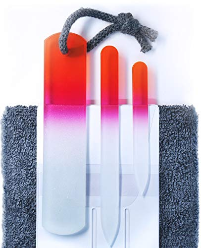 Echtes Tschechisches Glasnagelfeilen Set – Hornhautentferner Fußraspel, Beidseitig geätzte Schleiffläche, Maniküre und Pediküre, Professionelle Nagelpflege und Design, kein Abnutzen, EU-Qualität