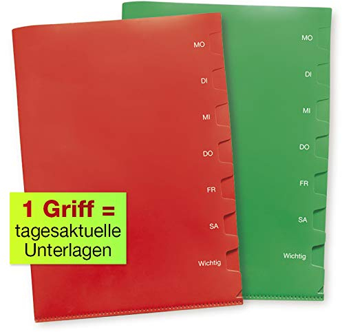TimeTEX Wochentags-Mappen A4-Plus - 2 Stk. rot und grün - mit 7 Fächern - 10668