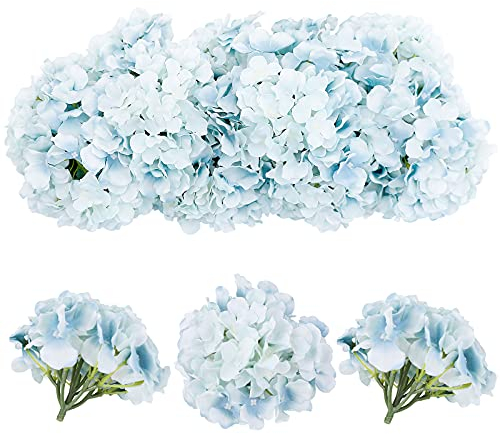Tifuly - 12 fiori di ortensia artificiali con steli, soffici fiori artificiali, per composizioni floreali fai da te, matrimoni, decorazione per la casa e l'ufficio (celeste polvere)
