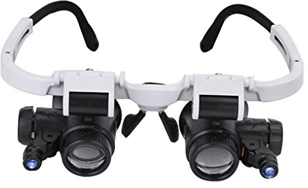 Adjustable Headband Head Mounted Magnifying Glass with Led Light 8X 15X 23X Magnifier Binocular Glasses Handsfree Magnifying Glasses for Reading, Jewellery Loupe, Watch and Electronic Repair