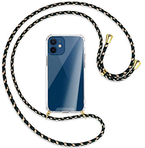 mtb more energy® Handykette kompatibel mit iPhone 12 mini (5.4'') - Camouflage/Gold - Smartphone Hülle zum Umhängen - Anti Shock Strong TPU Case