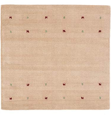 carpetfine Wollteppich Gabbeh Uni Quadratisch Beige 120x120 cm | Moderner Teppich für Wohn- und Schlafzimmer