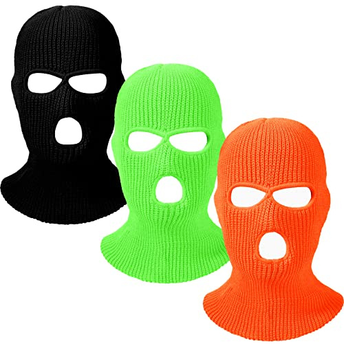 3 Pieces Balaclava Ski Mask Winter Knitted Full Face Cover Ski Mask Cover Valentine Balaclava for Women Men Outdoor Sports(Green, Orange, Black)