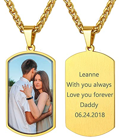 GoldChic Dije Colocar Imagen Personalizada Significativa Placa con Foto Grabada Oro 18K Enchapado Colgante Foto Mujer