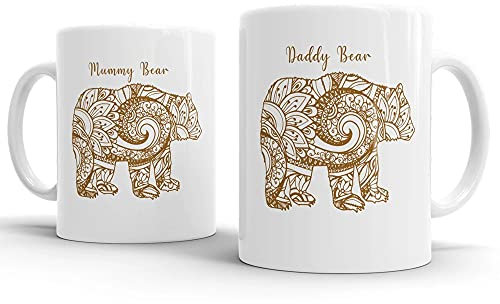Faithful Prints Mummy Bear Mug, Daddy Bear Mug Set, New Presents for Parents, Novelty Mugs for Mum and Dad, Christmas, Funny Present Mothers Day, Fathers Day, Birthday Gift, Mug Set