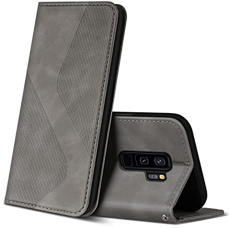 ZONNAVI Hülle für Samsung Galaxy S9 Plus, PU Leder Handyhülle mit Kartenfächer und Standfunktion, Lederhülle Flip Wallet Case Schutzhülle für Samsung Galaxy S9 Plus (Grau)