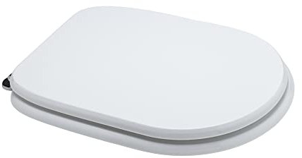 Kiamami Valentina - Sedile Tavoletta WC | Modello Sintesi | Legno Solido | Finitura Bianco | Cerniere Cromate Regolabili
