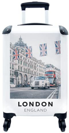 MuchoWow© Koffer Handgepäck Trolley Rollkoffer Kleine Reisekoffer mit 4 Rollen - England - London - Flagge - Cabin Size < 55x40x23 & 55x40x20 cm - Fotokoffer - Kabinenkoffer - Boardgepäck
