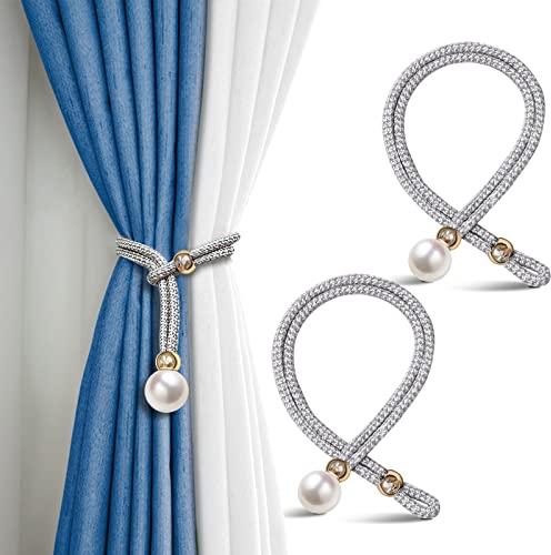 KOLAKO Vorhang-Raffhalter, Perlenvorhang-Raffhalter für Vorhänge, moderne dekorative Seilvorhänge, Raffhalter für Fensterbehandlung, Schnallen, Grau und Silber, 2 Stück