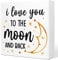 I Love You to the Moon and Back Wooden Sign Desk Decor,Modern Love Heart Wood Block Sign Desk Decorations for Home Bedroom Shelf Table Decor,Valentine's Day Wedding Gifts For Couples