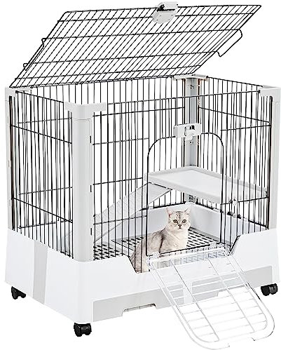 Abician Cage Lapin Deux étages Clapier pour Petits Animaux Cage Lapin Nain avec Plateforme Rampe 75,5x50,5x67,5cm