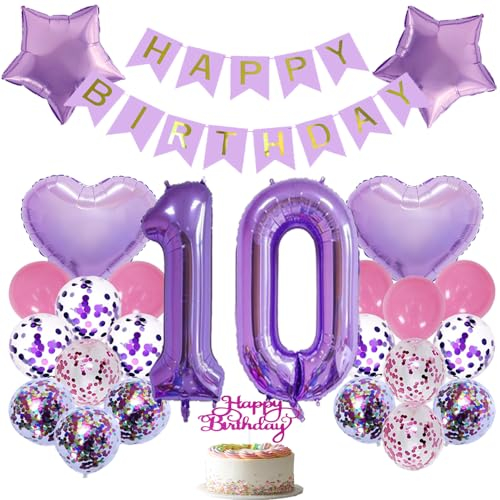 Palloncino per compleanno di 10 anni, colore lilla, decorazione per ragazze, buon compleanno, palloncini in lamina di alluminio