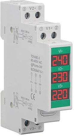 Telituny Spannungsmesser Voltmeter, 3-Phasen AC Voltmeter Hutschiene DIN-Schienenmontage LCD-Digitalanzeige Spannungsmesser Stromzähler für Heimbüro Gewerbegebäude Spannungsüberwachung 60 450V