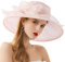 ZESLIV Damenhut Organza Hut Hochzeit Derby Anlasshut Brauthut Sonnenhut mit Organza Blumen Sommerhut Sonnenschutz Strandhut, Rosa