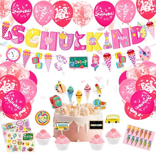 Einschulung Schuleinführung Schulanfang Deko, Rosa Einhorn Schulanfang Mädchen Deko Set, Endlich Schulkind Mädchen Deko, Einhorn Schule Einschulung Geschenk