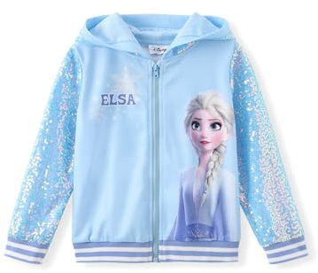 Disney Frozen Elsa Stitch Minnie Mouse Toddler Girls Jacket Sequins Zip Hoodie Sweatshirt Coat Birthday Clothing 3-13 Years, Elsa Blue, 3-4 Jahre