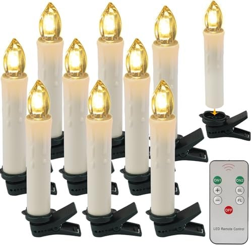 EuroFone Candele LED per albero di Natale, funzione tremolante e dimmerabile, candele di Natale senza fiamma (10 candele LED, No, batterie incluse)