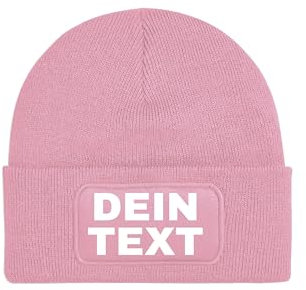 NIMAMA Unisex Erwachsenen Mütze Beanie Bedrucken Lassen - Mit Wunschtext personalisiert - Individuell als Geschenk für Herren und Damen selbst gestalten - Rosa