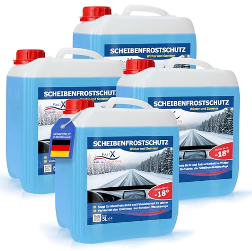 FAST X Scheibenfrostschutz/Scheibenwischwasser für Auto/LKW– 5 Liter Kanister– Winter und Sommer – Schutz bis -18°C (4x5 Liter)