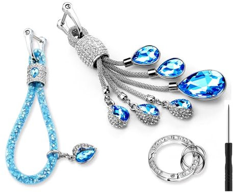 RXXR 2 Stück Kristall Schlüsselanhänger Glitzer modischer Schlüsselanhänger Zubehör mit glitzernden Strasssteinen, Auto-Schlüsselanhänger, Dekorationen für Geldbörse, Handtasche, Schlüssel