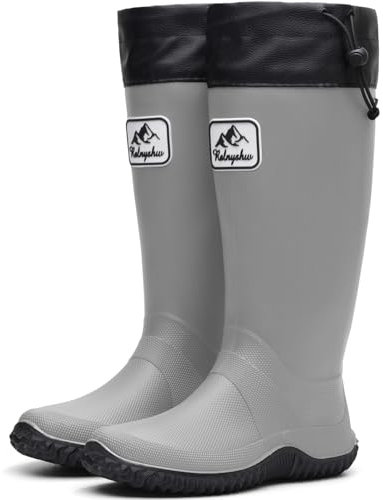 Lvptsh Stivali da Pioggia Donna Uomo Pieghevoli Stivali Gomma Impermeabile Stivali da Giardino Scarpe Pioggia Antiscivolo,Grey,Taglia 34-35