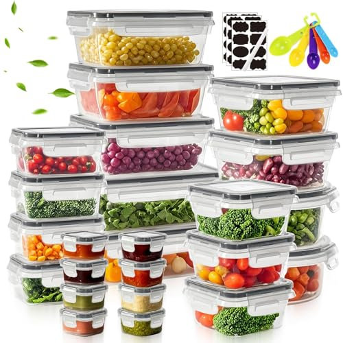 TOSUTO Lot de 24 Boîtes de Conservation Alimentaire,Boite Hermetique Alimentaire avec Couvercles,Sans BPA,Matériau PP,Boîte Repas pour le Micro-Ondes,le Congélateur et le Lave-Vaisselle