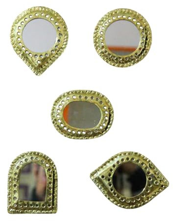 5er Set Kleine Dekorative Wandspiegel - Gold Messing Handgemachte Spiegel Set | Rund, Bogen, Oval, Achteck, Augenformen | Wohnzimmer, Schlafzimmer, Home Wall Decor (5, Abgerundete Kanten)
