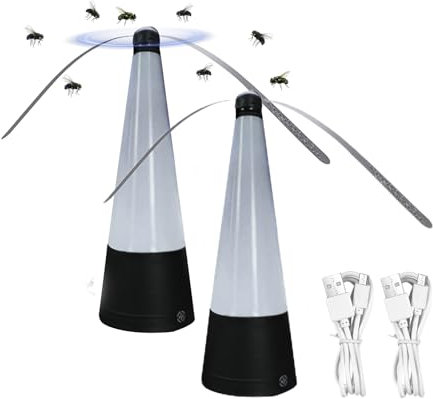 2 Pièces Ventilateur Anti Mouche Rechargeable, Electrique Chasse Mouche De Table Avec Lumière LED, Repousse Mouches De Table, Répulsifs Anti Mouches, Pour Les Fêtes Cuisine, Barbecues, Pique Niques
