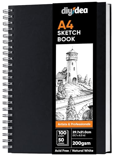 DIYIDEA Carnet de Croquis A4 200 g/m2 100 Pages Spirale Couverture Rigide