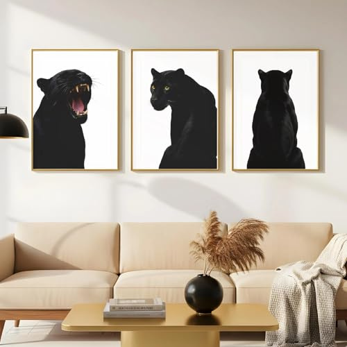 Xiyocadt 3er poster set Schwarz Panther Wandbilder, Minimalistische Porträt Leinwanddrucke für Wohnzimmer & Schlafzimmer Deko, Rahmenlos (50x70 cm)