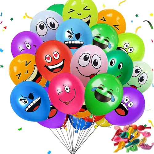 XingRuize 12 Zoll 20/50/100/200 Stück Emotion Serie Latex Luftballons, Luftballon Smiley für Verschiedene Miene Laune, Bunt Party Lustig Luftballons, Laune Luftballon für Geburtstag Party Deko