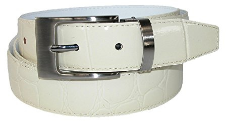 Leather Croc Print Dress Belt with Clamp On Buckle, 40, Beige