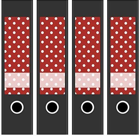 Ordneretiketten | 4 Aufkleber für breite Akten-Ordner | Farbe Rot mit weißen Punkten | selbstklebende Design Akten-Etiketten | Deko Sticker für Rückenschilder Ordnerrücken | zum Beschreiben