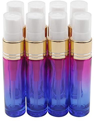 Unxuey 10ml (0.3 Oz) Glass Spray Bottle Rose Blue Gradient Rainbow Color with Gold Fine Mist Pump Spray Refillable Vials Essential Oils Perfume Bottles Pack of 8