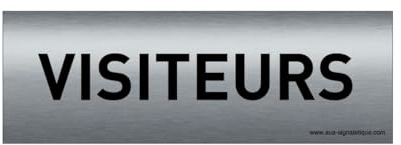 AUA SIGNALETIQUE - Plaque de porte Aluminium brossé imprimé AluSign Texte - 150x50 mm - Double Face adhésif au dos (Visiteurs)