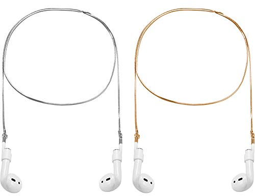 Kelendle Kabellose Kopfhörer-Halterung für AirPods, kompatibel mit Airpods, Ohrbügel, Anti-Verlust-Kabel, Kabelverbinder, Sport-Halsband, Airpodszubehör, Silber + Gold, 2 Stück