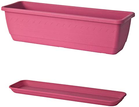Euro3plast Blumenkasten mit Untersetzer Inis 50 x 20 cm aus Kunststoff (Pink)