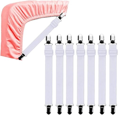 NC Tendeur de draps réglable, 8 pièces Tendeur de draps élastique, tendeur de draps Blanc, tendeur de draps avec Clips métalliques, Planche à Repasser ou canapé Longueur réglable de 34 cm à 100 cm