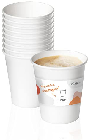 Wisefood Pappbecher weiß - 50 Stück Einweg Trinkbecher 473ml - Umweltfreundliche Papierbecher ohne PLA/PE - Biologisch abbaubare Einmalbecher mit BIO-Beschichtung