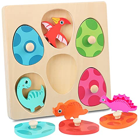 Goorder Holzpuzzle Spielzeug ab 1 Jahr Kinder, Montessori Spielsachen Dinosaurier Jigsaw Holzspielzeug Steckpuzzle Puzzle Spiel Geschenk für 2 3 Jahre Baby Mädchen Jungen Weihnachten Geburtstag