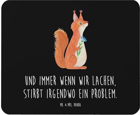 Mr. & Mrs. Panda Mauspad Eichhörnchen Blume - Geschenk, Mousepad, Designer Mauspad, Büroausstattung, Lachen, Spruch positiv, Tiermotive,