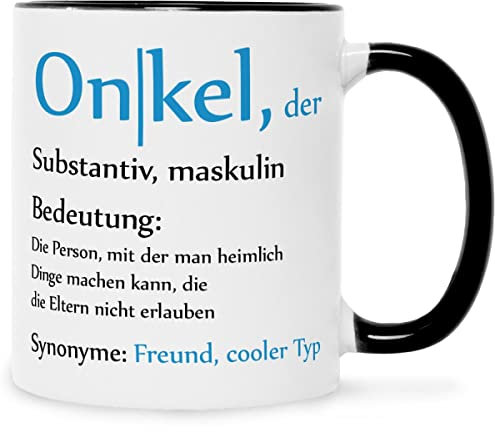 Bedruckte Tasse mit Spruch - Onkel Definition - Witzige Lustige Geschenke - Geschenk für den besten Onkel Familie zum Geburtstag Vatertag Weihnachten - Farbe Schwarz & Weiß
