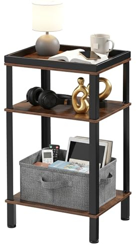 ZEXVIDA Beistelltisch Industrial, Nachttisch mit Tablett & 3 Ablagen, 61cm Hoch, Schmaler Telefontisch Nachtschrank für Boxspringbett, Kleiner Sofatisch für Wohnzimmer & Schlafzimmer, Einfache Montage