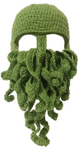 WUODHTW Octopus Bartmütze Winter Bartmütze Beanie Winter Warme Beanie Cap Herren Damen Caps Skimütze Piraten Wikingermütze, Grün , L