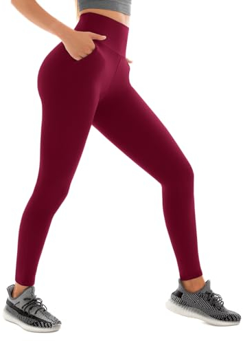 Sanpetix Women's High Waist Sport Leggings mit Taschen, Sporthose Damen Lang mit Handytasche für Gym Yoga 1 Pack Weinrot XXL