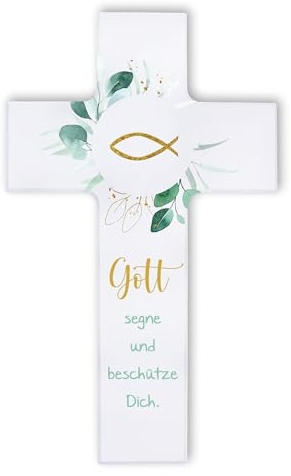 Fritz Cox Holzkreuz Fisch | Gott segne und beschütze Dich | christliches Geschenk für Kinder 20cm
